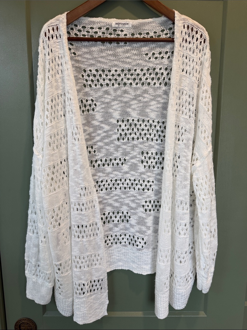 Women’s Open-Front White Pointelle Knit Cardigan